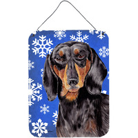 "Caroline's Treasures SC9363DS1216 Dachshund Winter Snowflakes Holiday Aluminium Metal Wall or Door Hanging Prints, 16"" x 12"", Multicolor"