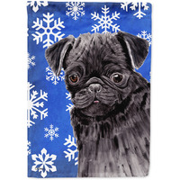 "Caroline's Treasures SC9366CHF Pug Winter Snowflakes Holiday Flag Canvas, Large, Multicolor"