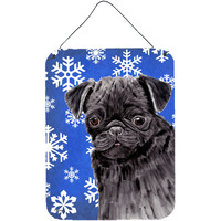 "Caroline's Treasures SC9366DS1216 Pug Winter Snowflakes Holiday Aluminium Metal Wall or Door Hanging Prints, 16"" x 12"", Multicolor"