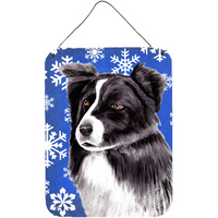 "Caroline's Treasures Border Collie Winter Snowflakes Holiday Metal Wall or Door Hanging Prints, 16"" x 12"", Multicolor"