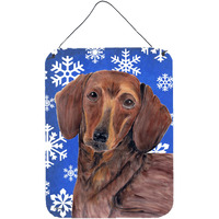 "Caroline's Treasures SC9368DS1216 Dachshund Winter Snowflakes Holiday Aluminium Metal Wall or Door Hanging Prints, 16"" x 12"", Multicolor"