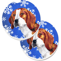 "Caroline's Treasures Beagle Winter Snowflakes Holiday Set of 2 Cup Holder Car Coasters SC9369CARC, 2.56, Multicolor"