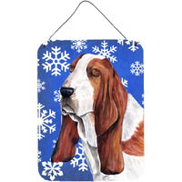 "Caroline's Treasures Basset Hound Winter Snowflakes Holiday Metal Wall or Door Hanging Prints, 16"" x 12"", Multicolor"