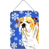 "Caroline's Treasures Bulldog English Winter Snowflakes Holiday Metal Wall or Door Hanging Prints, 16"" x 12"", Multicolor"