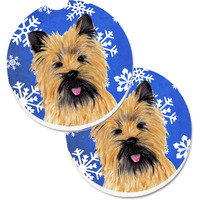 "Caroline's Treasures Cairn Terrier Winter Snowflakes Holiday Set of 2 Cup Holder Car Coasters SC9375CARC, 2.56, Multicolor"