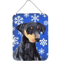"Caroline's Treasures SC9377DS1216 Doberman Winter Snowflakes Holiday Aluminium Metal Wall or Door Hanging Prints, 16"" x 12"", Multicolor"