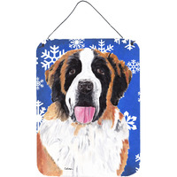 "Caroline's Treasures Saint Bernard Winter Snowflakes Holiday Metal Wall or Door Hanging Prints, 16"" x 12"", Multicolor"