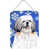 "Caroline's Treasures SC9383DS1216 Shih Tzu Winter Snowflakes Holiday Aluminium Metal Wall or Door Hanging Prints, 16"" x 12"", Multicolor"