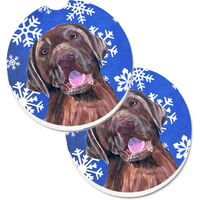 "Caroline's Treasures Labrador Winter Snowflakes Holiday Set of 2 Cup Holder Car Coasters SC9384CARC, 2.56, Multicolor"