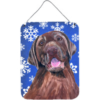 "Caroline's Treasures SC9384DS1216 Labrador Winter Snowflakes Holiday Aluminium Metal Wall or Door Hanging Prints, 16"" x 12"", Multicolor"