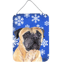 "Caroline's Treasures SC9385DS1216 Mastiff Winter Snowflakes Holiday Aluminium Metal Wall or Door Hanging Prints, 16"" x 12"", Multicolor"