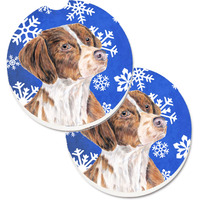 "Caroline's Treasures Brittany Winter Snowflakes Holiday Set of 2 Cup Holder Car Coasters SC9389CARC, 2.56, Multicolor"