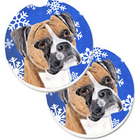 "Caroline's Treasures Boxer Winter Snowflakes Holiday Set of 2 Cup Holder Car Coasters SC9390CARC, 2.56, Multicolor"