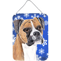 "Caroline's Treasures SC9390DS1216 Boxer Winter Snowflakes Holiday Aluminium Metal Wall or Door Hanging Prints, 16"" x 12"", Multicolor"