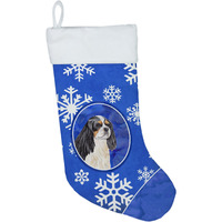 "Caroline's Treasures SC9391-CS Cavalier Spaniel Winter Snowflakes Christmas Stocking, 11 x 18"", Multicolor"