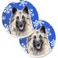 "Caroline's Treasures Belgian Tervuren Winter Snowflakes Holiday Set of 2 Cup Holder Car Coasters SC9392CARC, 2.56, Multicolor"