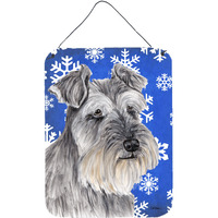 "Caroline's Treasures SC9393DS1216 Schnauzer Winter Snowflakes Holiday Aluminium Metal Wall or Door Hanging Prints, 16"" x 12"", Multicolor"