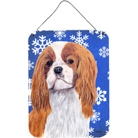 "Caroline's Treasures SC9394DS1216 Cavalier Spaniel Winter Snowflakes Holiday Metal Wall or Door Hanging Prints, 16"" x 12"", Multicolor"