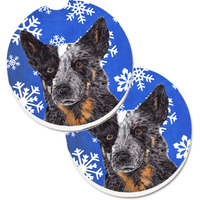 "Caroline's Treasures Australian Cattle Dog Winter Snowflakes Holiday Set of 2 Cup Holder Car Coasters SC9396CARC, 2.56, Multicolor"