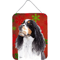 "Caroline's Treasures SC9401DS1216 Springer Spaniel Red Snowflakes Holiday Christmas Wall or Door Hanging Prints, 16"" x 12"", Multicolor"