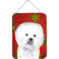 "Caroline's Treasures Bichon Frise Red Snowflakes Holiday Christmas Metal Door Hanging Prints wall-decor, 16"" x 12"", Multicolor"