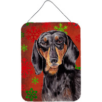 "Caroline's Treasures Dachshund Red Snowflakes Holiday Christmas Metal Wall or Door Hanging Prints, 16"" x 12"", Multicolor"