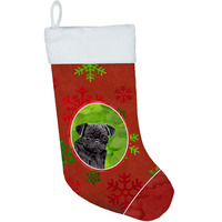 "Caroline's Treasures SC9406-CS Pug Red and Green Snowflakes Holiday Christmas Stocking, 11 x 18"", Multicolor"