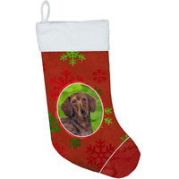 "Caroline's Treasures SC9408-CS Dachshund Red and Green Snowflakes Holiday Christmas Stocking, 11 x 18"", Multicolor"