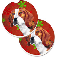 "Caroline's Treasures Beagle Red & green Snowflakes Holiday Christmas Set of 2 Cup Holder Car Coasters SC9409CARC, 2.56, Multicolor"