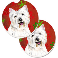 "Caroline's Treasures Westie Red & green Snowflakes Holiday Christmas Set of 2 Cup Holder Car Coasters SC9410CARC, 2.56, Multicolor"