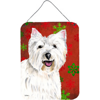 "Caroline's Treasures SC9410DS1216 Westie Red and Green Snowflakes Holiday Christmas Wall or Door Hanging Prints, 16"" x 12"", Multicolor"