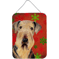 "Caroline's Treasures SC9413DS1216 Airedale Red and Green Snowflakes Holiday Christmas Wall or Door Hanging Prints, 16"" x 12"", Multicolor"