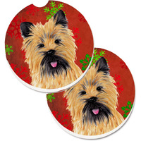 "Caroline's Treasures Cairn Terrier Red & green Snowflakes Holiday Christmas Set of 2 Cup Holder Car Coasters SC9415CARC, 2.56, Multicolor"