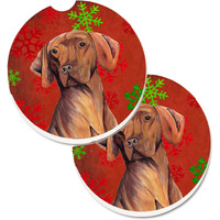 "Caroline's Treasures Vizsla Red & green Snowflakes Holiday Christmas Set of 2 Cup Holder Car Coasters SC9418CARC, 2.56, Multicolor"