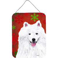 "Caroline's Treasures American Eskimo Red Snowflakes Holiday Christmas Metal Wall Door Hanging Prints, 16"" x 12"", Multicolor"