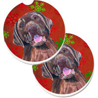 "Caroline's Treasures Labrador Red & green Snowflakes Holiday Christmas Set of 2 Cup Holder Car Coasters SC9424CARC, 2.56, Multicolor"