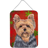 "Caroline's Treasures Yorkie Red and Green Snowflakes Holiday Christmas Wall or Door Hanging Prints, 16"" x 12"", Multicolor"