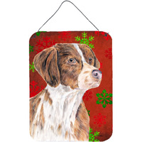 "Caroline's Treasures Brittany Red and Green Snowflakes Holiday Christmas Wall or Door Hanging Prints, 16"" x 12"", Multicolor"