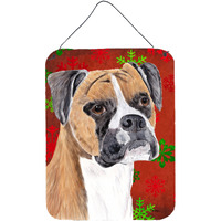 "Caroline's Treasures SC9430DS1216 Boxer Red and Green Snowflakes Holiday Christmas Wall or Door Hanging Prints, 16"" x 12"", Multicolor"