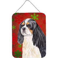 "Caroline's Treasures SC9431DS1216 Cavalier Spaniel Red Snowflakes Holiday Christmas Wall or Door Hanging Prints, 16"" x 12"", Multicolor"