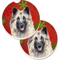 "Caroline's Treasures Belgian Tervuren Red & green Snowflakes Holiday Christmas Set of 2 Cup Holder Car Coasters SC9432CARC, 2.56, Multicolor"