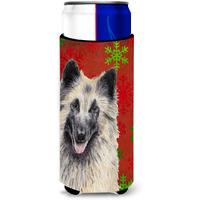 Belgian Tervuren Red and Green Snowflakes Holiday Christmas Ultra Beverage Insulators for slim cans SC9432MUK