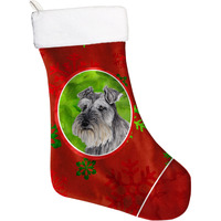 "Caroline's Treasures Schnauzer Red and Green Snowflakes Holiday Christmas Stocking, 11 x 18"", Multicolor"