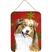 "Caroline's Treasures Australian Shepherd Red Snowflakes Holiday Christmas Wall Door Hanging Prints, 16"" x 12"", Multicolor"