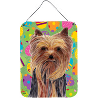 "Caroline's Treasures SC9445DS1216 Yorkie Easter Eggtravaganza Aluminium Metal Wall or Door Hanging Prints, 16"" x 12"", Multicolor"