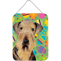 "Caroline's Treasures SC9453DS1216 Airedale Easter Eggtravaganza Aluminium Metal Wall or Door Hanging Prints, 16"" x 12"", Multicolor"