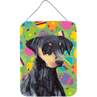 "Caroline's Treasures SC9457DS1216 Doberman Easter Eggtravaganza Aluminium Metal Wall or Door Hanging Prints, 16"" x 12"", Multicolor"