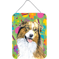 "Caroline's Treasures SC9477DS1216 Australian Shepherd Easter Eggtravaganza Wall or Door Hanging Prints, 16"" x 12"", Multicolor"