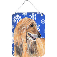 "Caroline's Treasures Afghan Hound Winter Snowflakes Holiday Wall or Door Hanging Prints, 16"" x 12"""