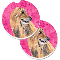 "Caroline's Treasures Pink Afghan Hound Set of 2 Cup Holder Car Coasters SC9509PKCARC, 2.56, Multicolor"